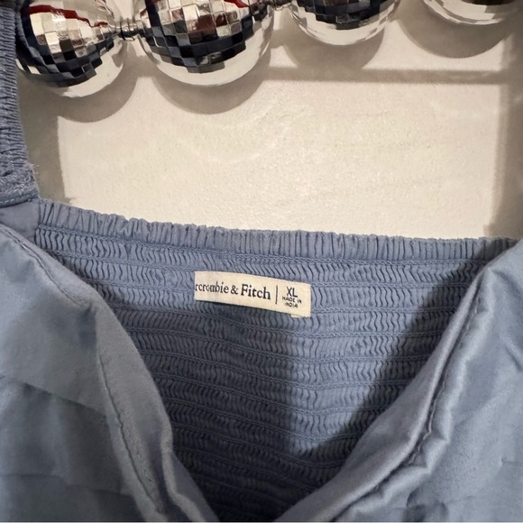 Abercrombie & Fitch Long-Sleeve Ruched Bodice Puff Sleeve Top Blue - Picture 5 of 6